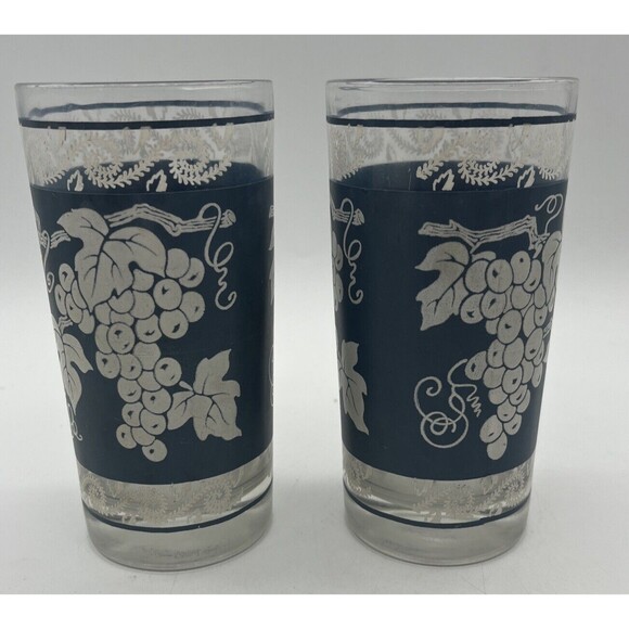 Hazel Atlas grapevine tumbler glasses Blue And White Grapevine Design - Picture 1 of 7